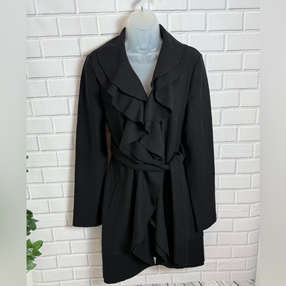 WHITE HOUSE -Black market Classic Black Trench Coat with Belted Waist/size M - Picture 1 of 11